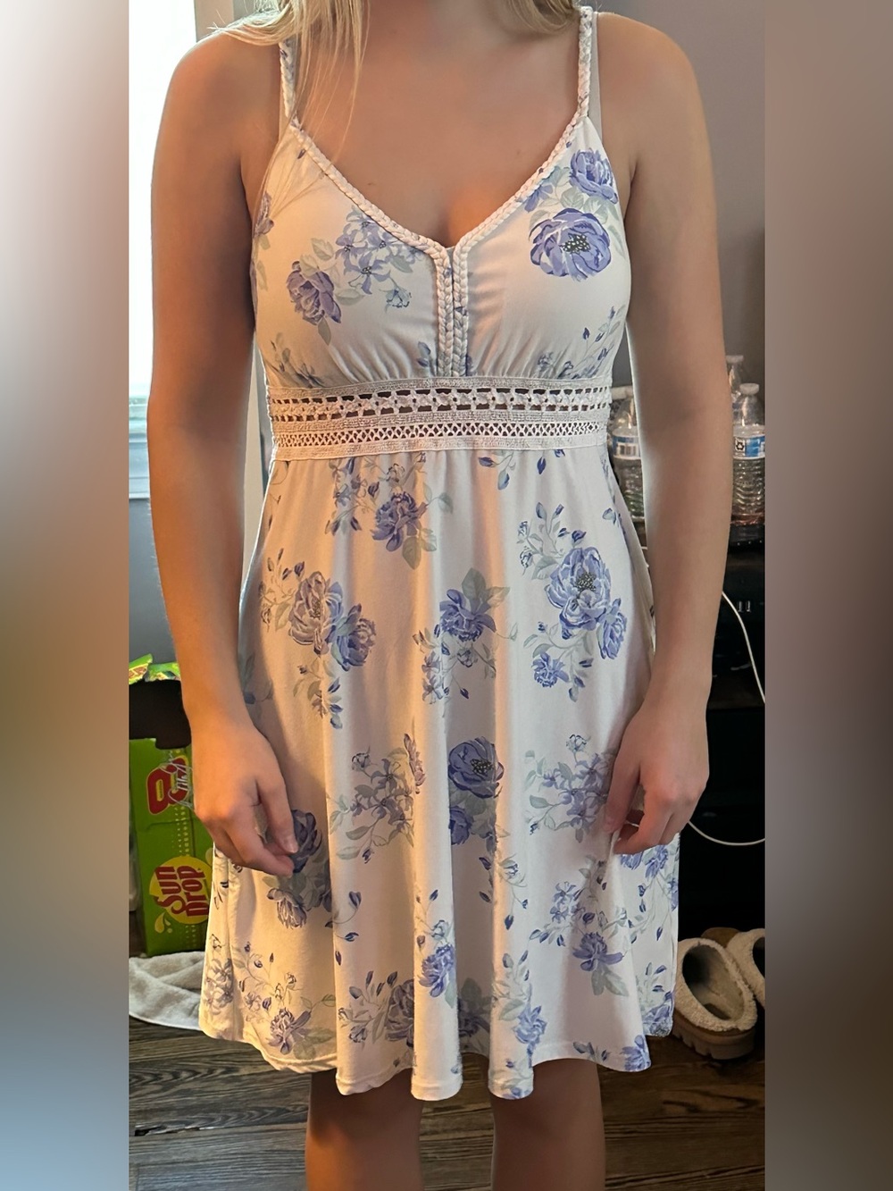 No Boundaries Cream Mini Dress with Lavender Floral Print